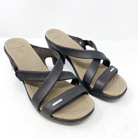 CROCS Brown Cyprus IV Comfort Heel Sandals Size 9 - Picture 1 of 8